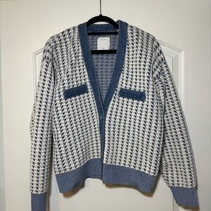 sandro denim trimmed knit cardigan